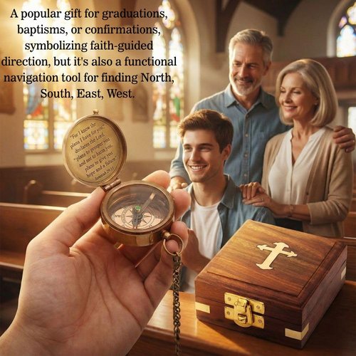For I Know The Plans I Have For You, Jeremiah 29:11, Solid Brass Directional Engraved Compass, Baptism Gifts for Boys Girls, First Communion, Christian Gifts for Men, First Confirmation Gifts for Boys