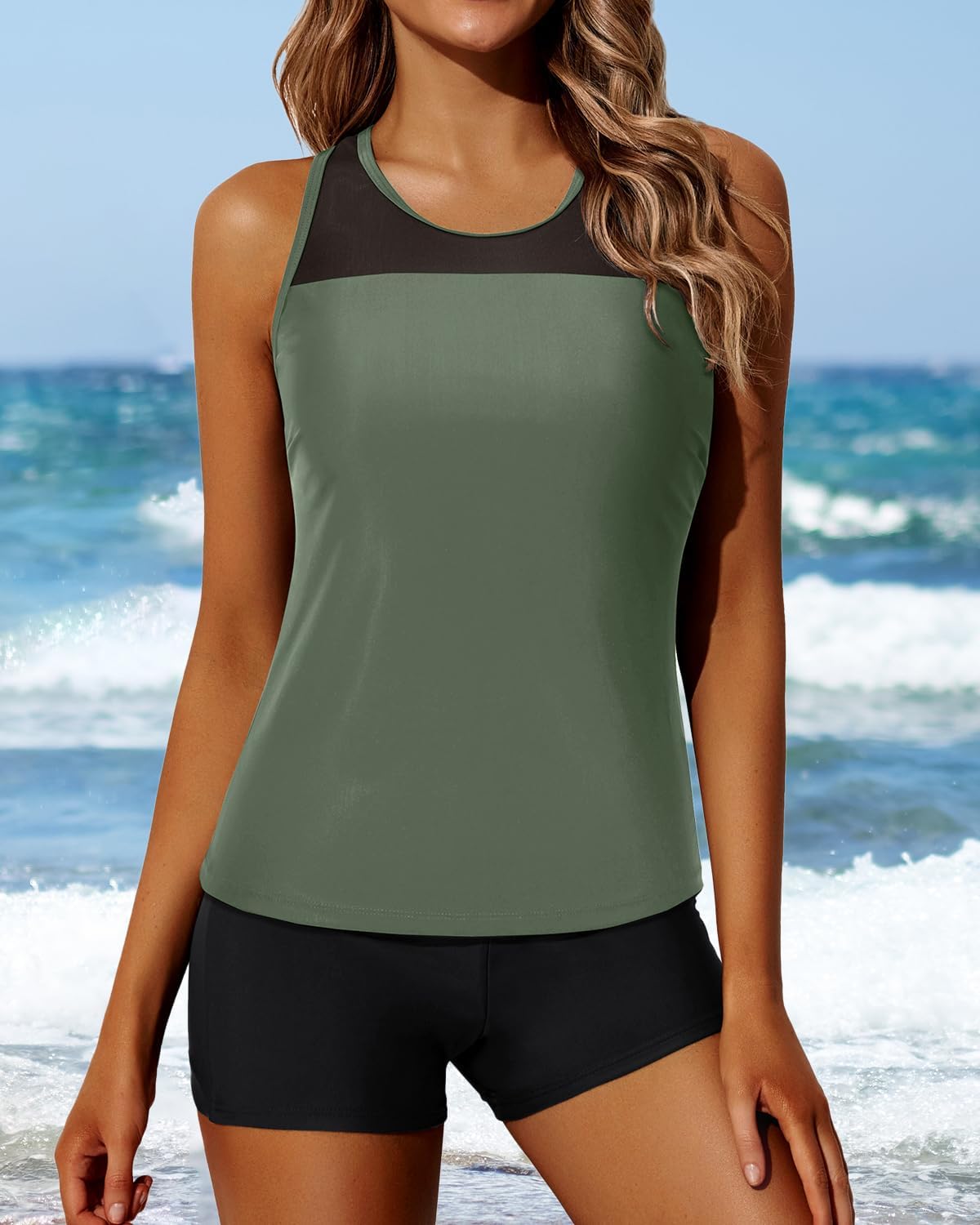 Yonique Tankini Swimsuits for Women - Athletic Two-Piece Bathing Suit with Shorts | Racerback Design