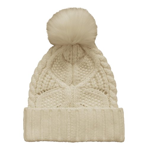 UGG, Womens, Cable Beanie With Pom, Cream, One Size