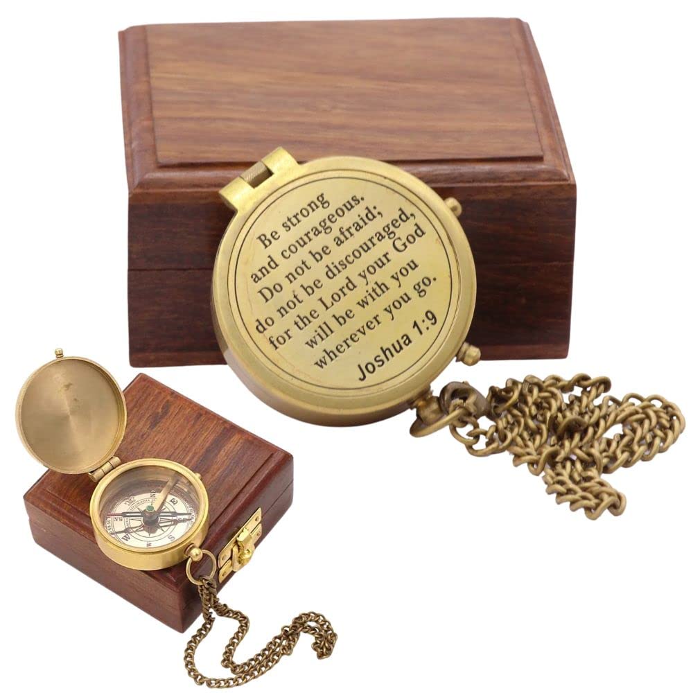 Solid Brass Directional Engraved Compass, Baptism Gifts for Boys Girls, First Communion, Christian Gifts for Men, First Confirmation Gifts for Boys Catholic Gifts, Be Strong and Courageous