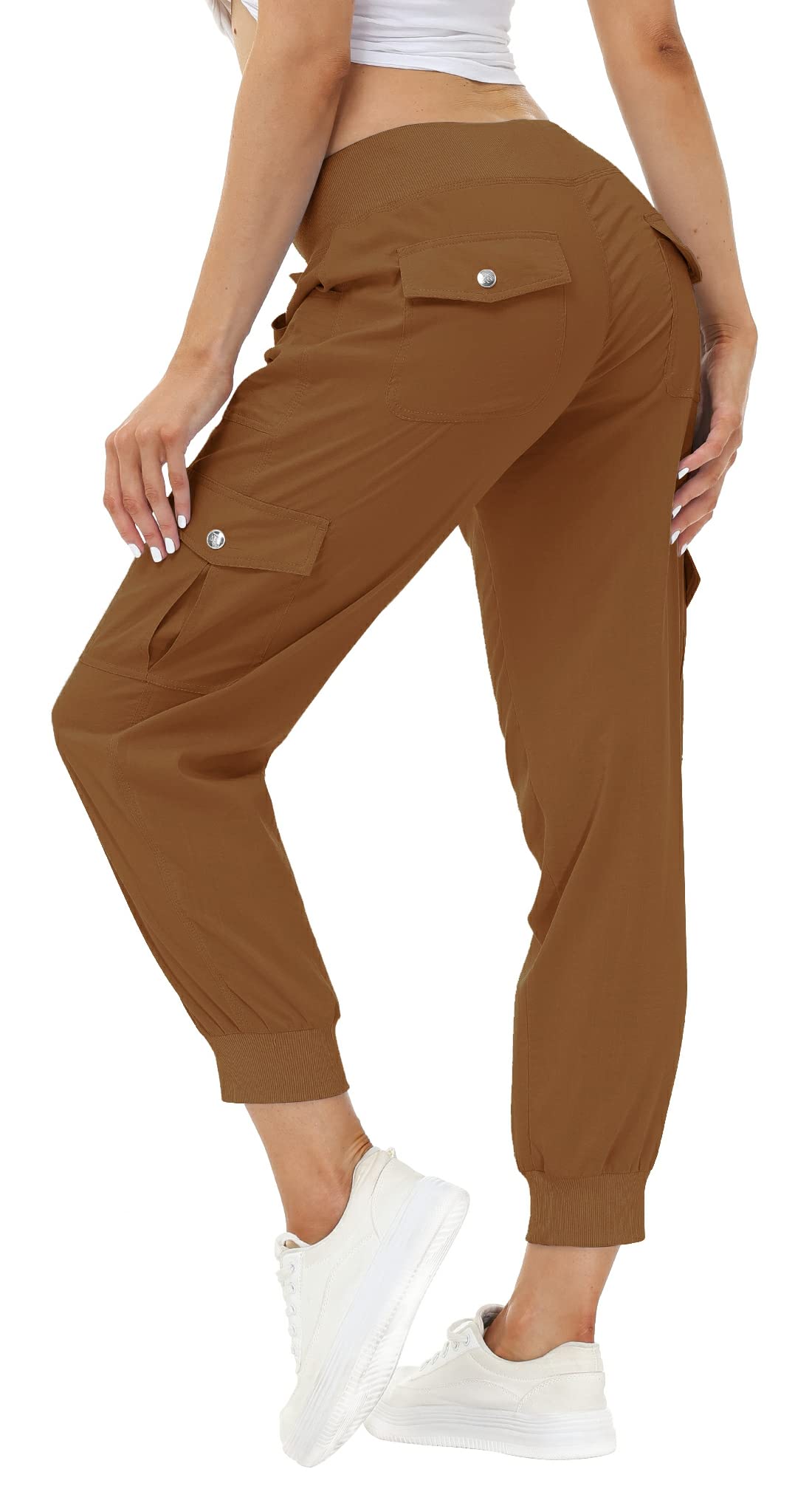 MoFiz Womens Lightweight Quick Dry Cargo Pants Outdoor Summer Travel Casual Sports Hiking Jogger Sweatpants Button Pockets Earthy Yellow 3XL