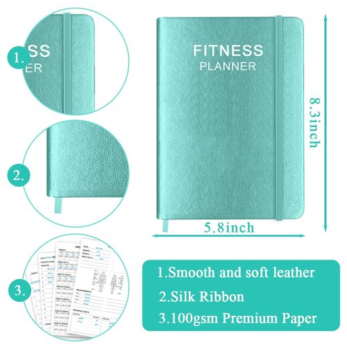 Fitness Planner - Workout Planner for Woman and Man - A5 Hardcover Workout Journal/Planner to Track Weight Loss, GYM, Bodybuilding Progress - Daily Health & Wellness Tracker, Teal