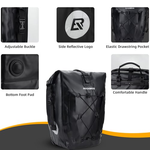 ROCKBROS Bike Panniers Waterproof Rear Rack Bag Max 30L Large Capacity for Cycling Traveling Commuting