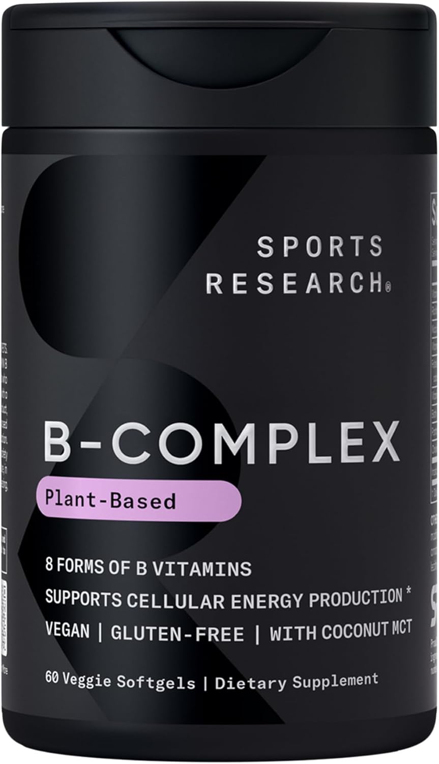 Sports Research® Vitamin B-Complex - Methylated B12 & Folate for Energy Support - 60 Vegan Softgels