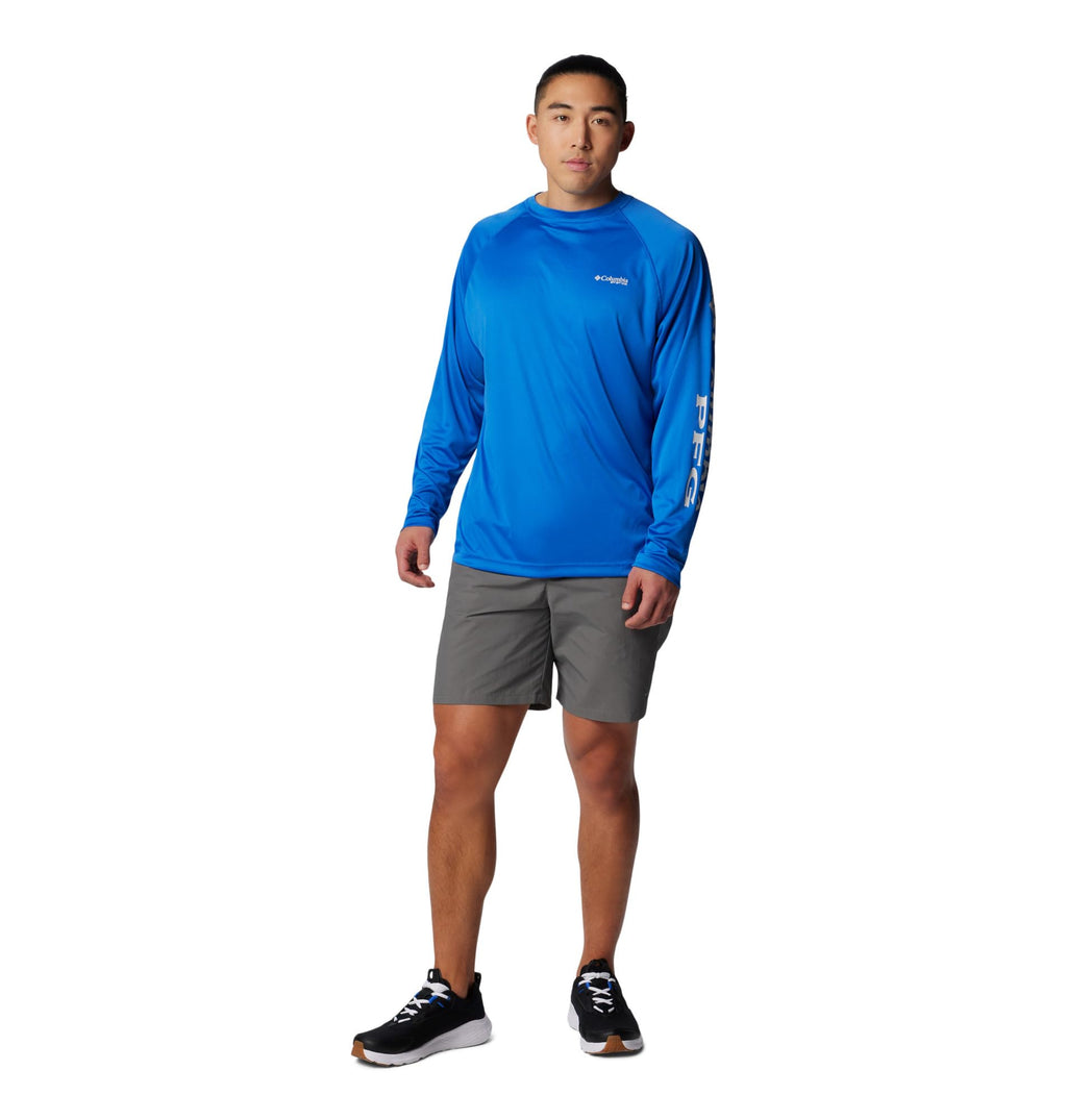 Columbia Men's PFG Terminal Tackle Long Sleeve Fishing Shirt, Vivid Blue/Cool Grey Logo, Small
