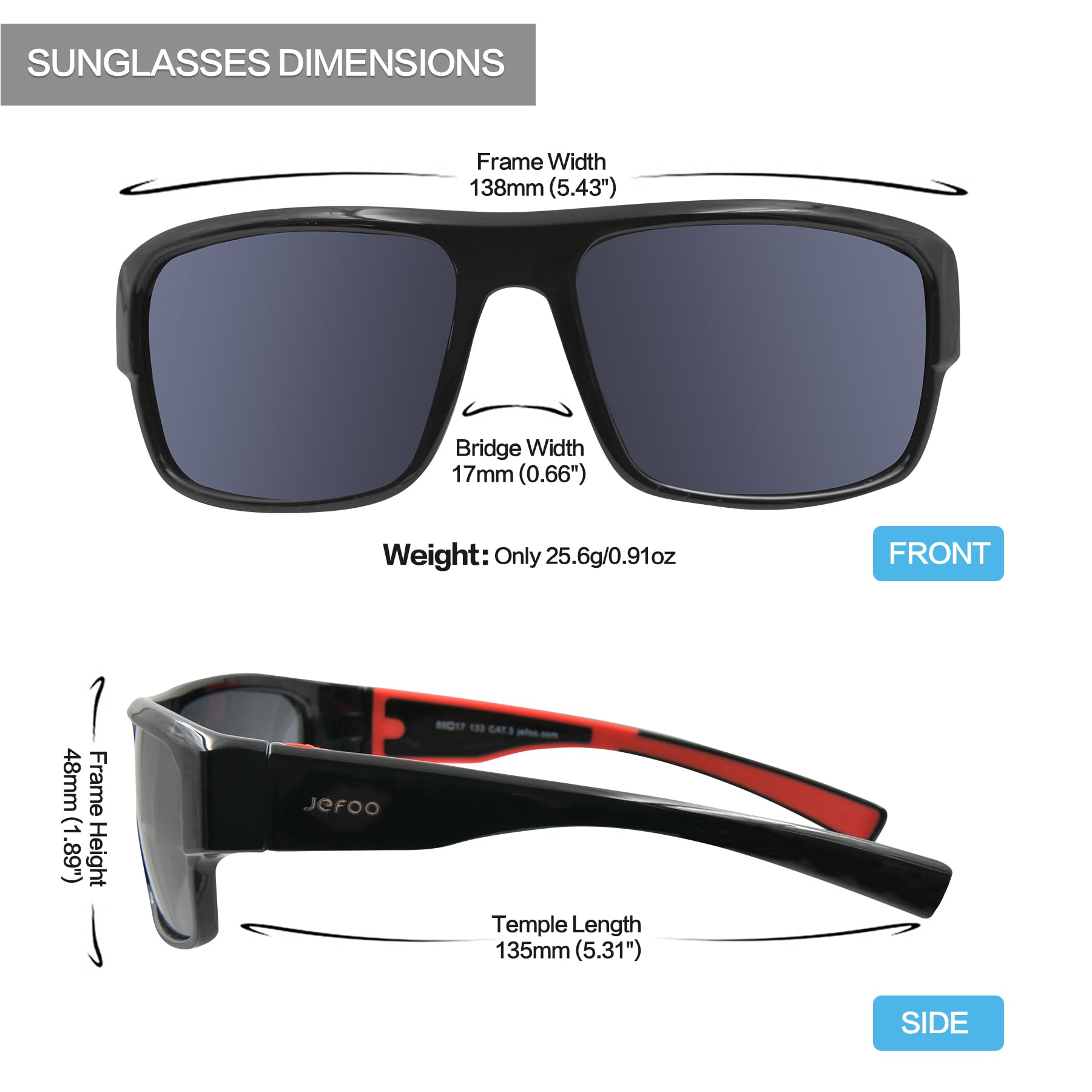 Jefoo Polarized Sunglasses for Men Women, Fishing Cycling Running Driving Golf Sports Floating Square Glasses UV Protection