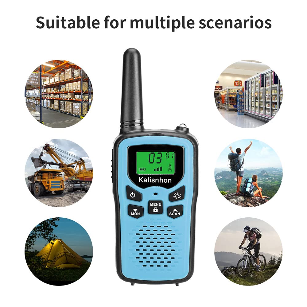 Walkie Talkies for Adults,Kalisnhon walkie talkies with 22 FRS Channels，walkie Talkie Long Range with Flashlight VOX LCD Display Two Way radios for Cycling Camping Hiking(2 Pack) 2-Blue