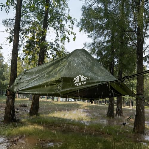 Night Cat Flat Lay Hammock Tent with Mosquito Net & Waterproof Rainfly - Green, 1 Person