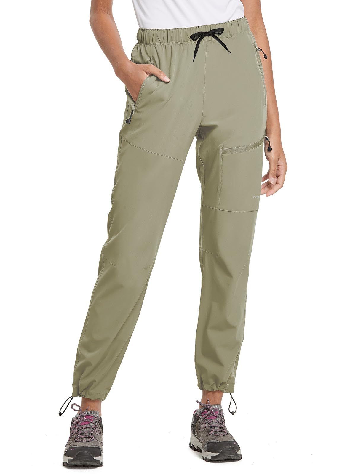 baleaf Women's Hiking Pants Quick Dry Lightweight Water Resistant Stretch Cargo Pants with Zipper Pockets Travel Camping 29''-Light Green M
