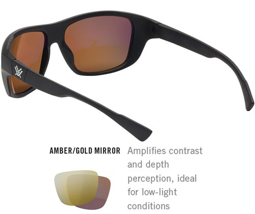 Vortex Optics Jackal Sunglasses | UV Protection, Polarized, Ballistic Rated | Unconditional, Unlimited Warranty (Black Frame - Amber Lens/Gold Mirror)