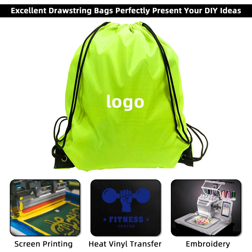 GoodtoU Drawstring Bags, Drawstring Backpack for Sport, Traveling, Team (60Pcs, Fluorescent Green)