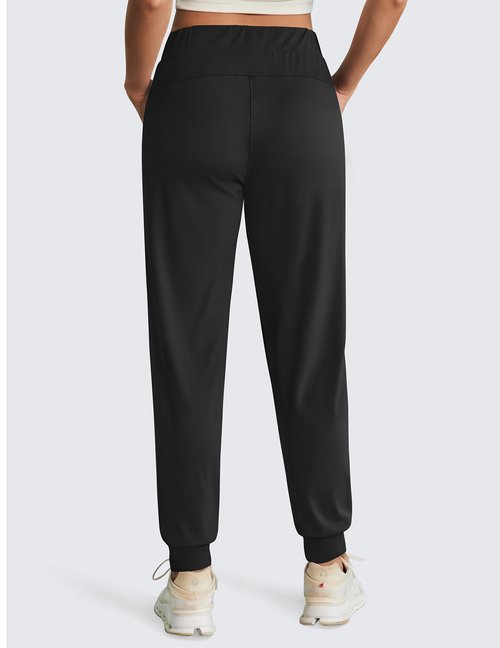 PINSPARK Women's Joggers Pants with Pockets, Stretch Athletic Track Pants Lightweight Running Workout Sweatpants Black L