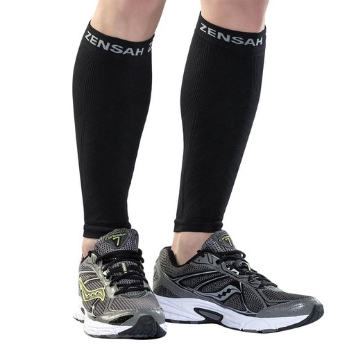 Zensah Running Leg Compression Sleeves - Shin Splint, Calf Compression Sleeve Men and Women (Black, X-Small/Small)