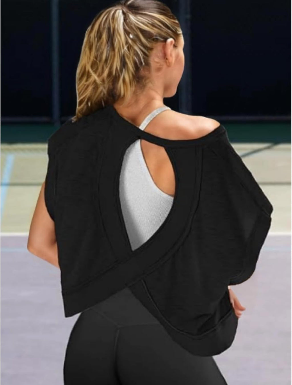 Skiennix Women's Open Back Yoga Tops - Short Sleeve Slouchy Crop Tees for Athletic Workouts | Casual Backless Design
