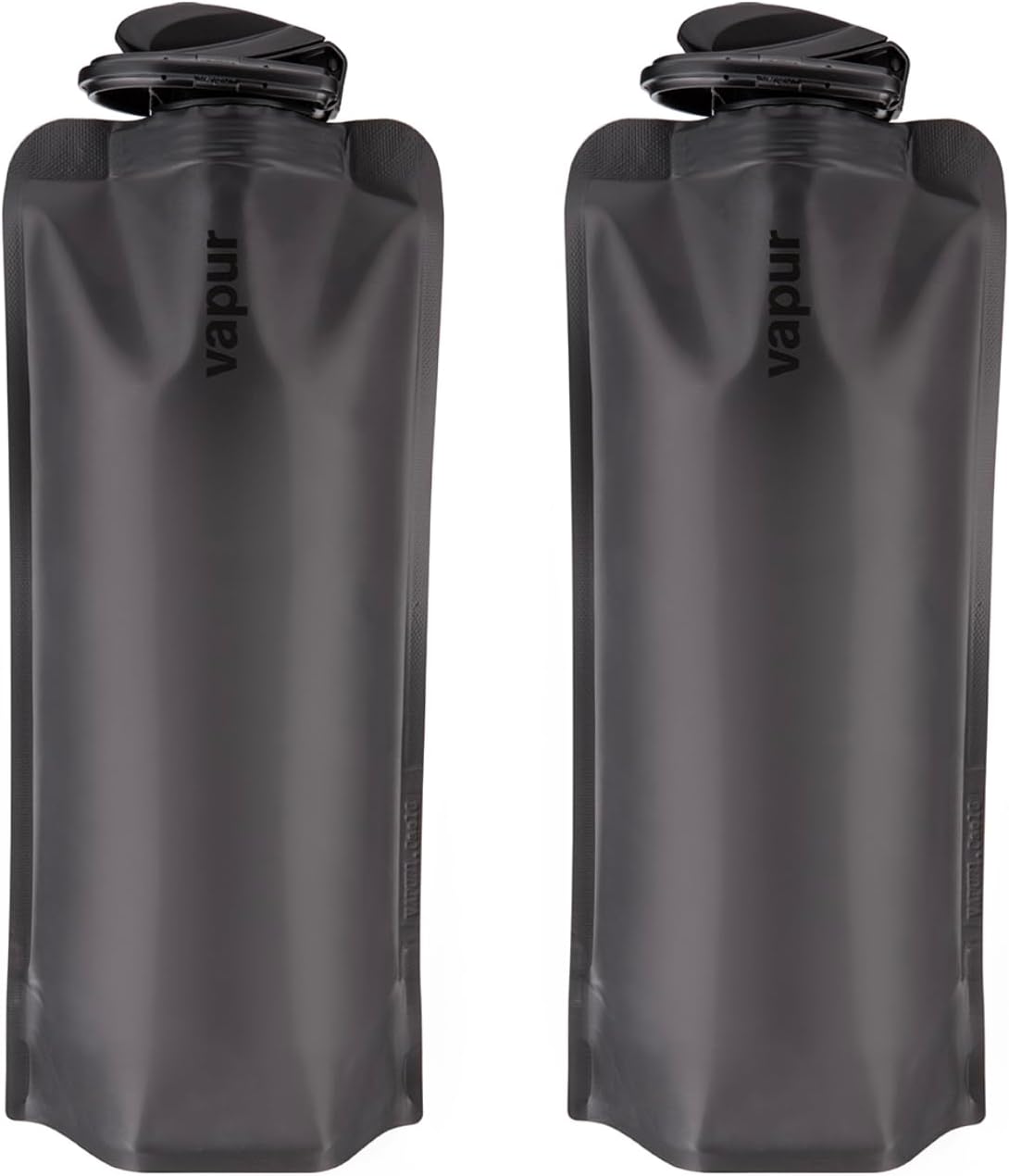 Vapur Collapsible Water Bottle - Compact 34 Ounce Hydration Solution | Folds Flat for Travel, Hiking & Camping - Blackout, Pack of 2