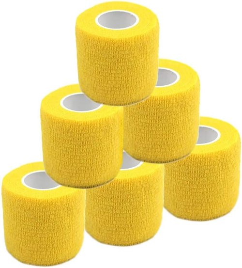 FOU Self-Adherent Wrap Tape - Flexible Athletic Bandages for First Aid | 2 Inch x 5 Yards, Yellow - 6 Pack