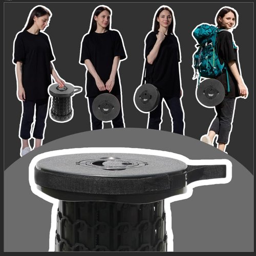ALEVMOOM Upgraded 19.7" Collapsible Stool Portable,1000lbs Max Weight Foldable Stool for Adults Heavy Duty, Retractable Folding Telescoping Seat with Cushion for Outdoor Fishing Hiking BBQ