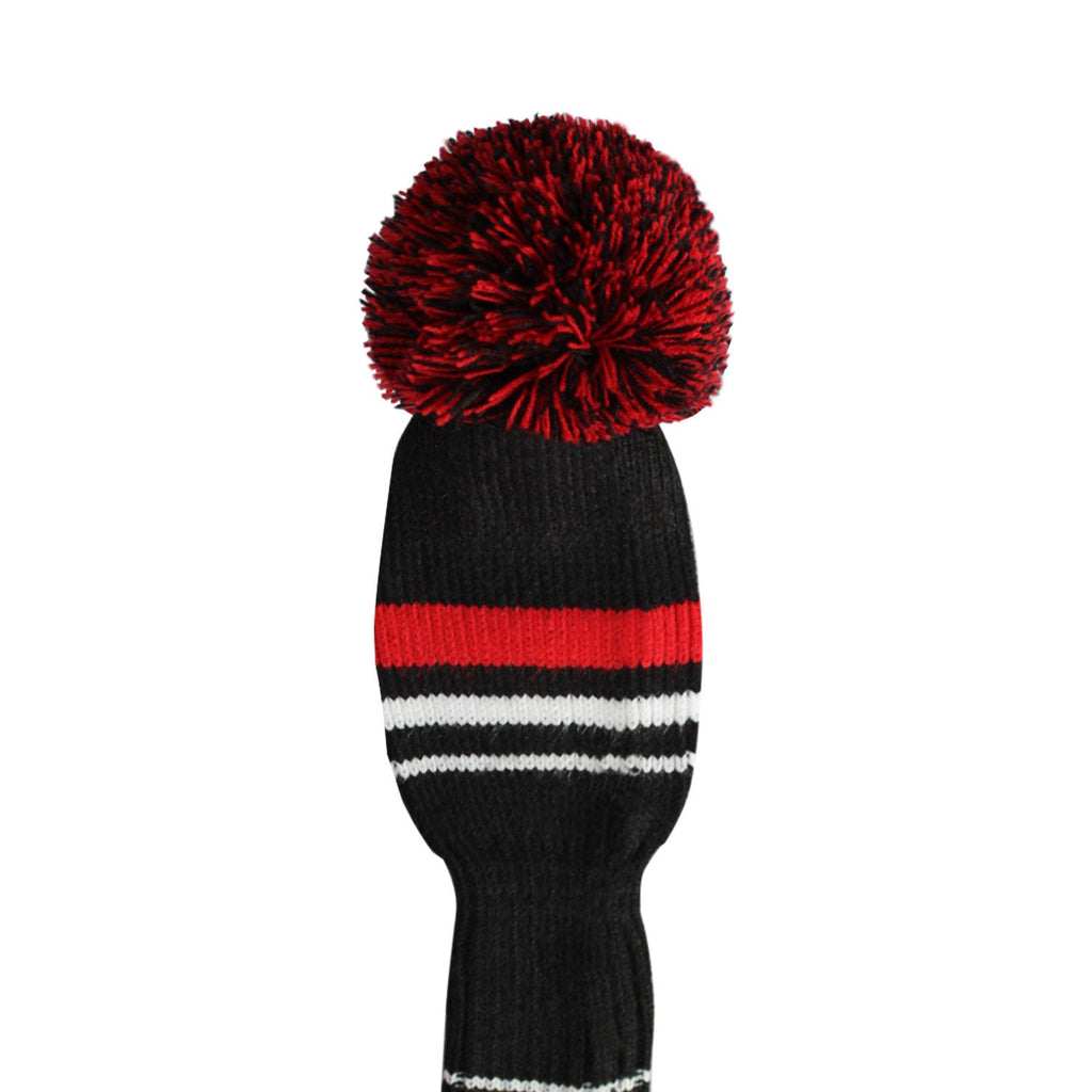Scott Edward Red Warning Stripes Golf Club Head Covers, Acrylic Yarn Double Layers Knitted, Set of 4, with Rotating Number Tags