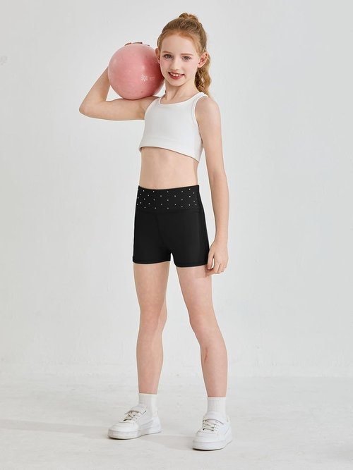 Haloumoning Girls Athletic Shorts - Sparkly High Waisted Yoga & Dance Biker Shorts | Sizes 5-14Y