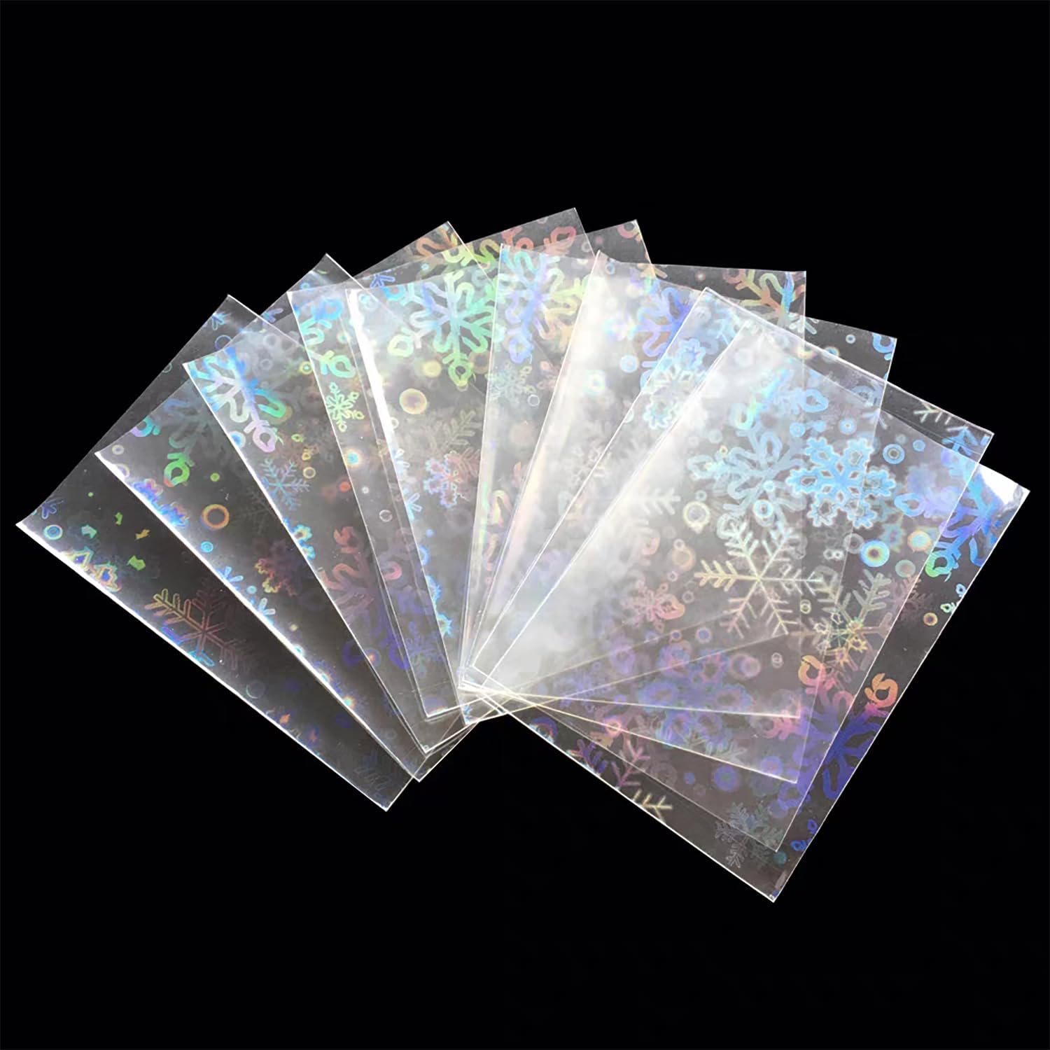 Skiennix Holographic Card Sleeves - 100 PCS Colorful Snowflake Design for Kpop & TCG Cards | 65x90mm