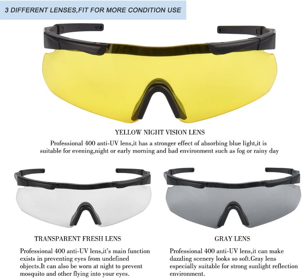 Xaegistac Tactical Eyewear - Unisex Shooting Glasses with 3 Interchangeable Lenses