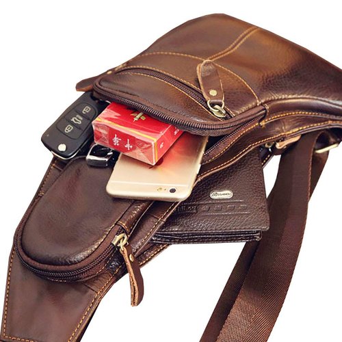 Leather Sling Bag Backpack for Men Women Crossbody Shoulder Chest Day Pack Outdoor Travel Camping Tactical Daypack
