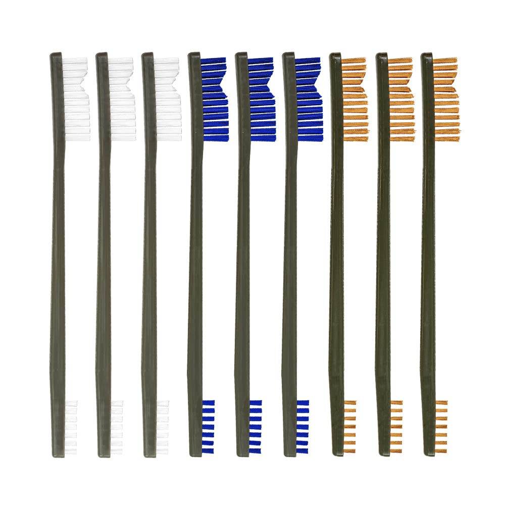Otis Technology All Purpose Gun Cleaning Brush 9 Pack (3 Nylon/3 Bronze/3 Blue Nylon)