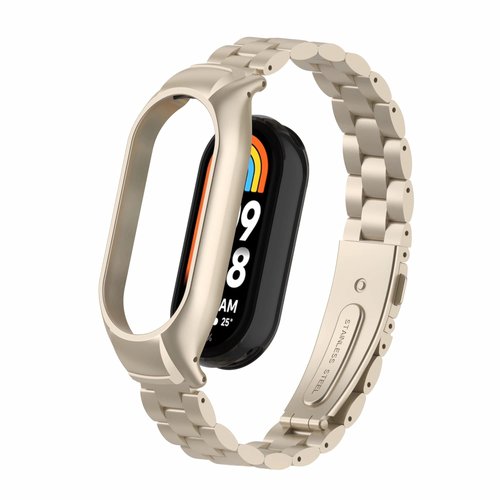 Frayollora Stainless Steel Watch Band Compatible with Xiaomi Mi Band 8, Modern Design, Starlight Color, 21mm Width, Waterproof, Lightweight, Casual Occasion, Tang Buckle Closure