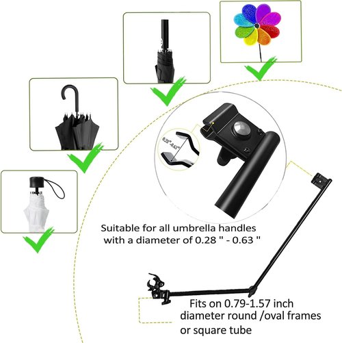 HOBVO Adjustable Golf Umbrella Universal Clamp for Golf Cart,Beach Chair,Stroller,Bleacher,Patio,Fishing (Rod only)
