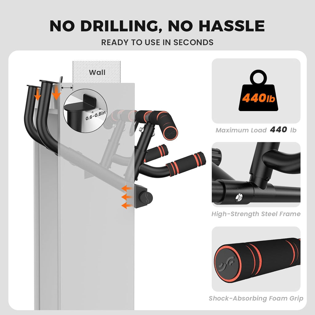 Sportneer Pull-Up Bar for Doorway - Multi-Grip Upper Body Trainer, 440lb Capacity, Indoor Fitness