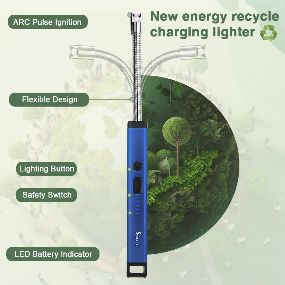SUPRUS Rechargeable Candle Lighter - Electric Arc with Triple Safety & Stainless Steel Shell | Blue