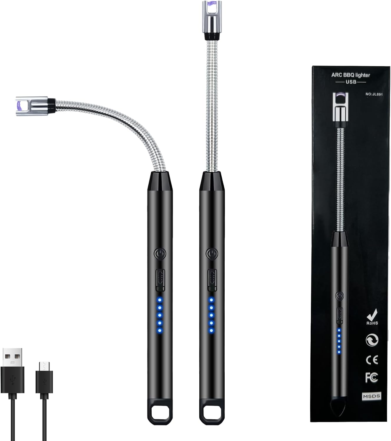 Skiennix Electric Candle Lighter - Windproof Flameless Design with 360° Flexible Neck & LED Display | 2 Pack