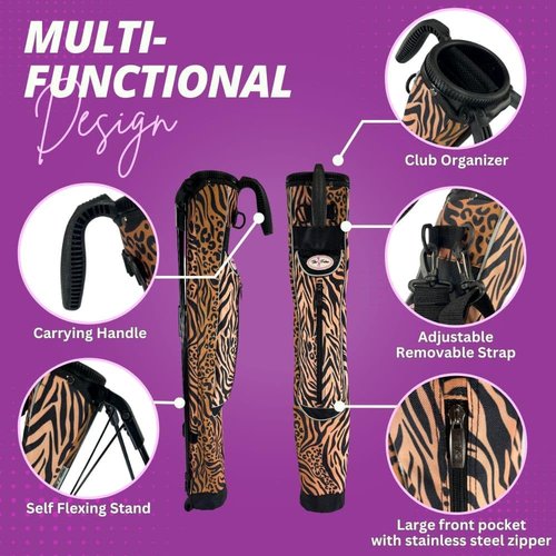 Taboo Fashion Sunday Golf Bags for Women - Lightweight Golf Range Bag with Self Flexing Stand and Shoulder Strap for Driving Range, Par 3 or Executive Course (Wildcat)