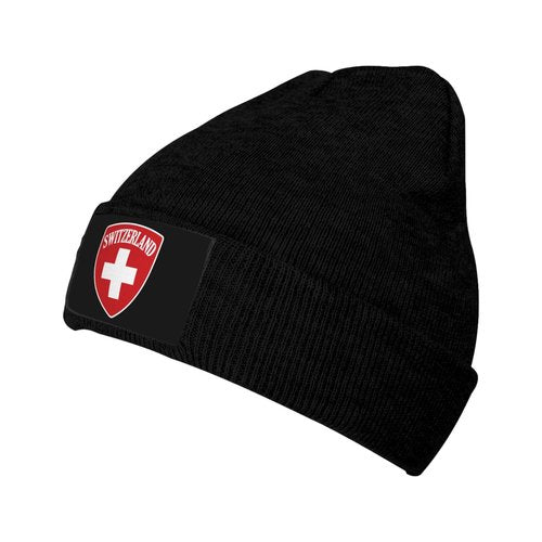 KOSUES Switzerland Coat of Arms Suisse 1291 Stretchy Knit Beanie Hat Unisex Warm Knitted Hats Winter Ski Skull Caps Acrylic Knit Stocking Cuffed Cap Cold Weather Watch Cap for Hiking Skiing Red