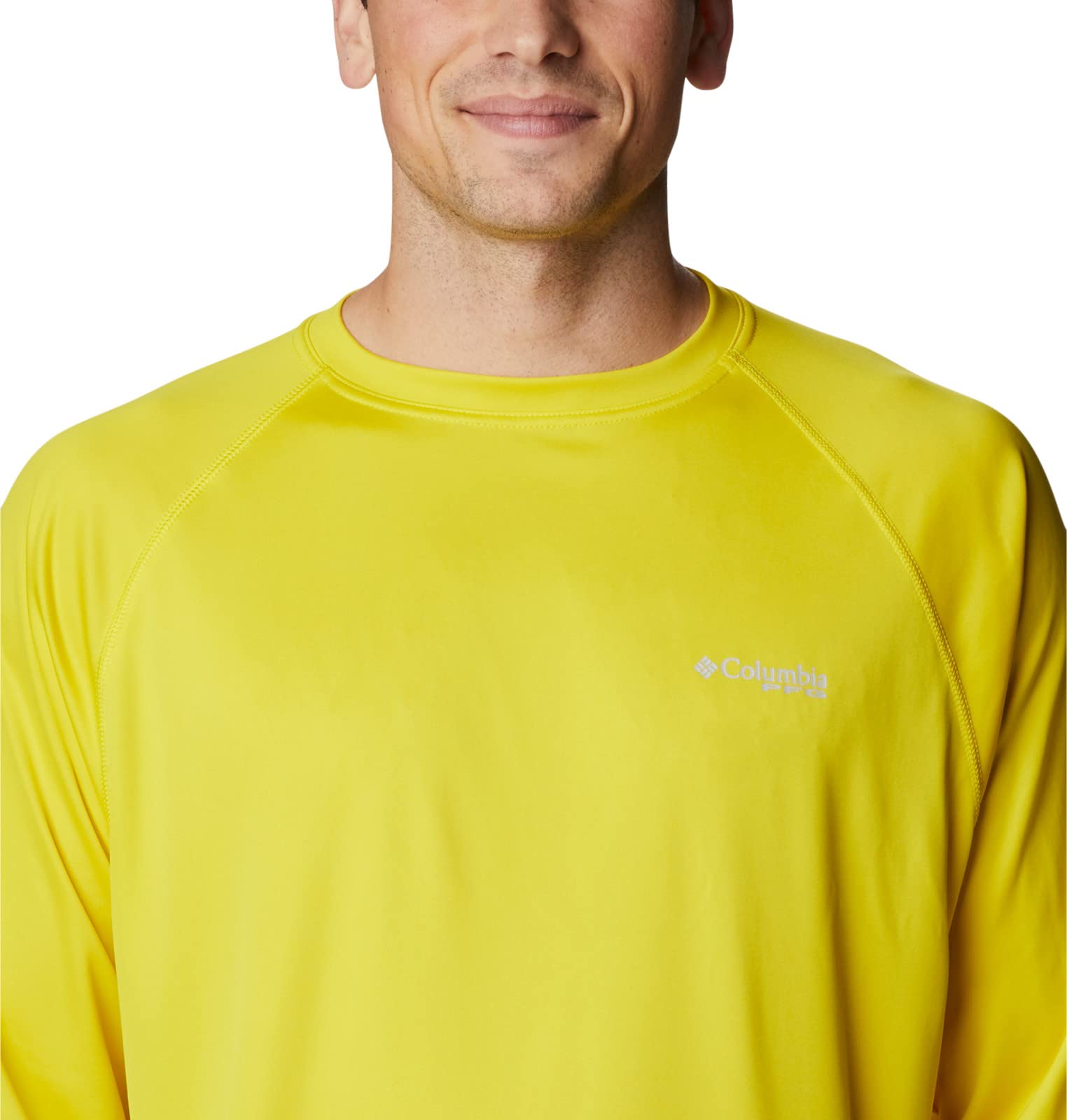 Columbia Men's Terminal Tackle Long Sleeve Fishing Shirt, Laser Lemon/Cool Grey Logo, X-Large