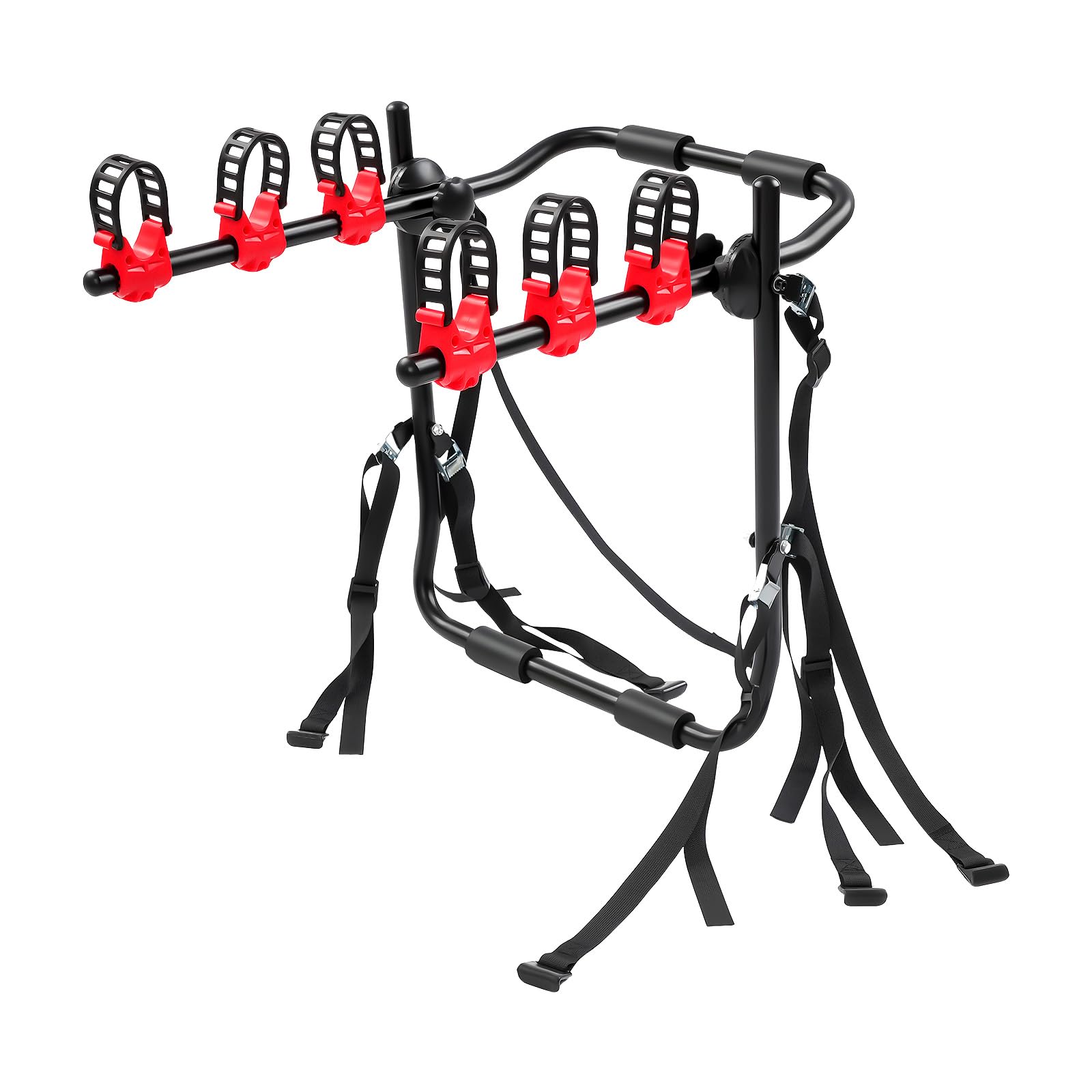 DOONARCES Car Bicycle Rack 3-Bike, Vehicle Trunk Mount Bike Rack F Frame Foldable Bicycle Carrier Holder for Most Cars SUV Sedan Hatchback Minivan, 88lbs Load, Black+Red