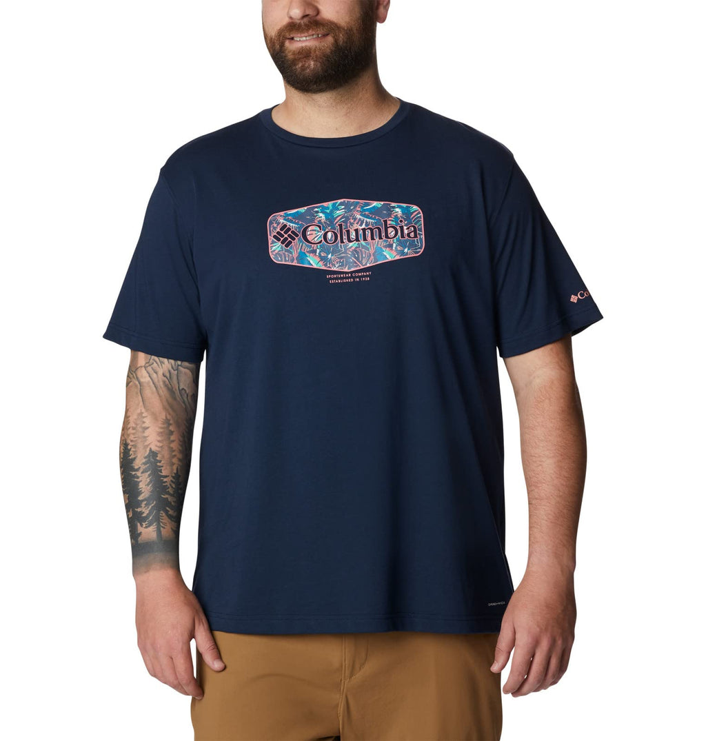 Columbia Men's Thistletown Hills Graphic Short Sleeve, Collegiate Navy HTHR/Wanderland Graphic, 2X Tall