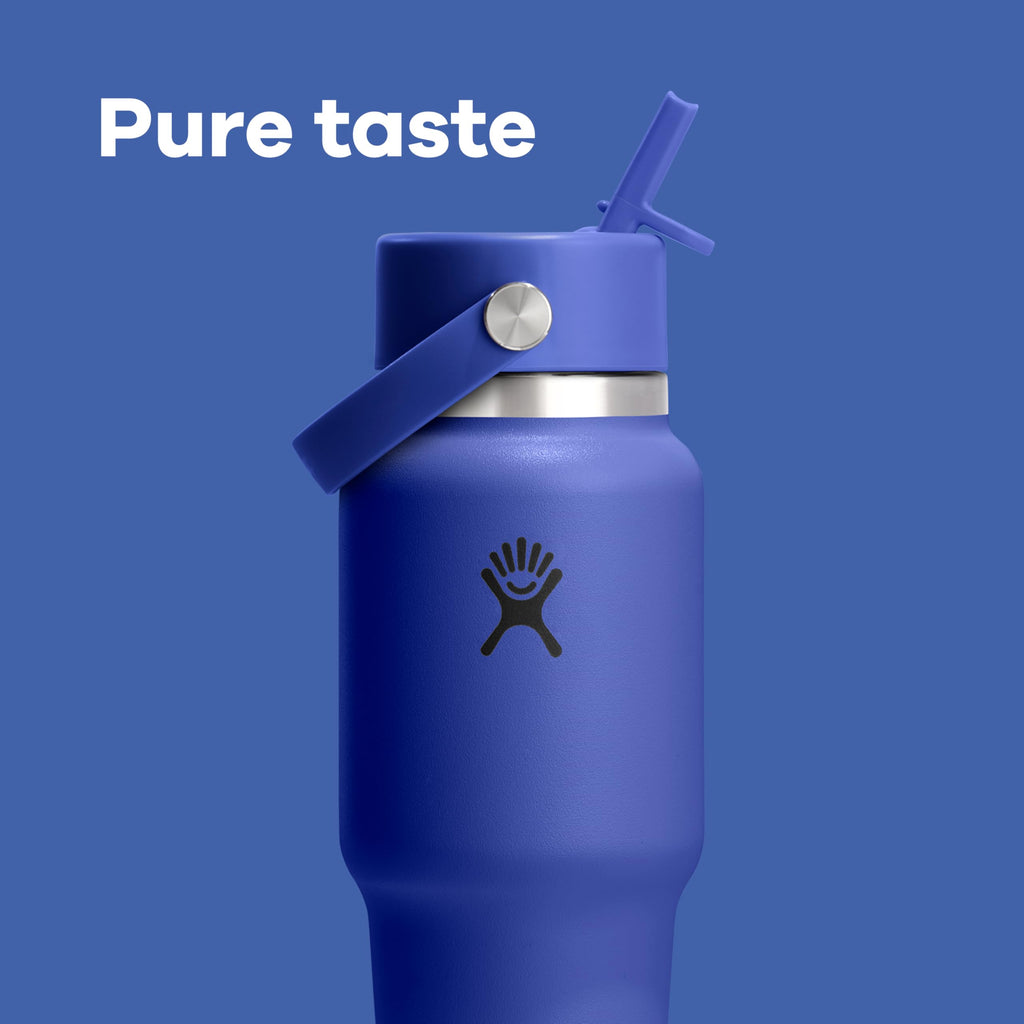 Hydro Flask Travel Water Bottle - Insulated Stainless Steel - Wide Straw Lid, Non Spill, Leakproof in 32 Oz Tonal Black