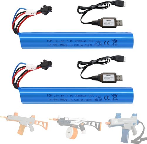 Airsoft Gel Blaster Battery - 7.4V 2000mAh LiPo Rechargeable Battery for SRB400, SRB1200, MP5K, M4
