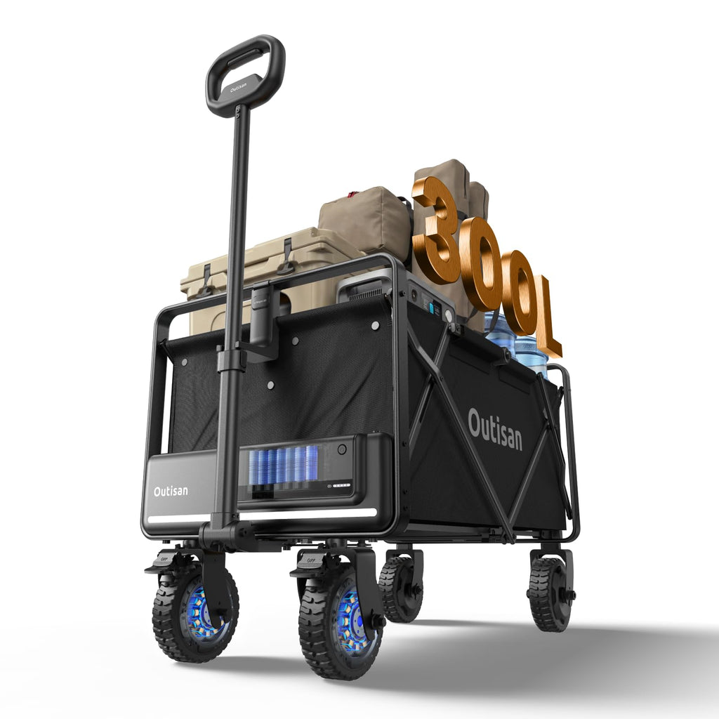 Smart Electric e-Wagon Air 3-Second Fold Cart with 9-Mile Range 300LB Heavy-Duty Dual Motor Wagon All-Terrain Collapsible Wagon for Grocery, Camping, Beach Jet Black