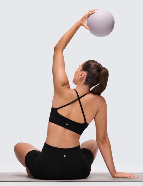 CRZ YOGA Butterluxe Sports Bra - Padded V Neck Longline Crop Top with Spaghetti Straps for Women