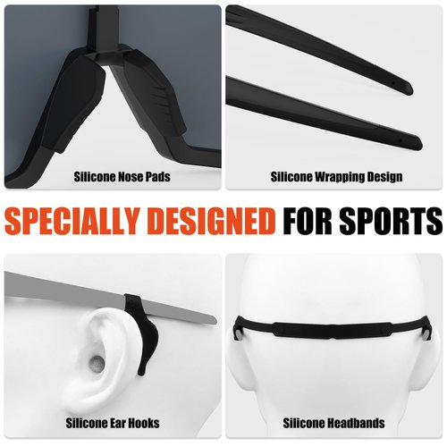 X-TIGER Polarized Sports Sunglasses with 5 Interchangeable Lenses,Mens Womens Cycling Bike Glasses,Baseball Running Fishing Golf Driving Sunglasses