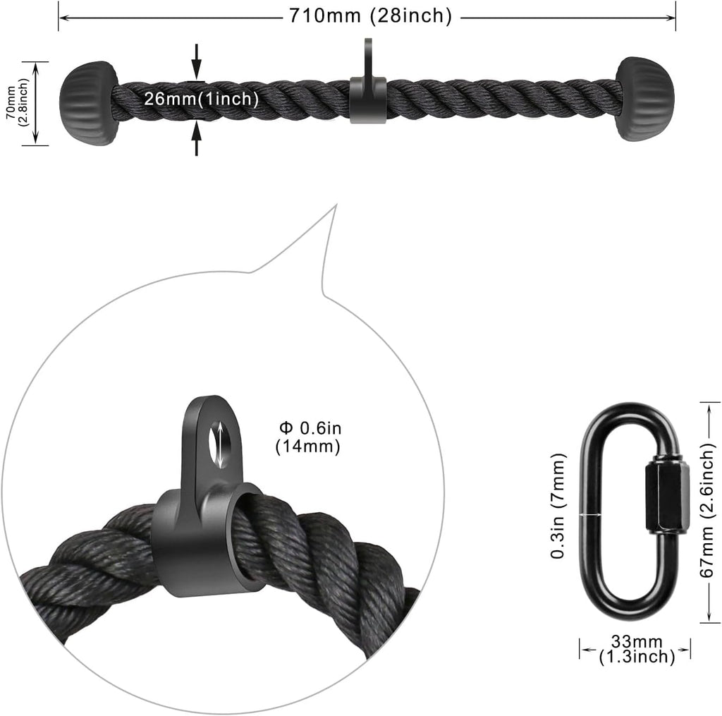 SELEWARE Triceps Rope - Non-Slip Soft Rubber Ends for Home Gym | 28 & 36 Inch LAT Pulldown Attachment in Black and Orange