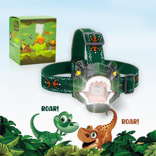 Niovexium LED Dinosaur Headlamp for Kids, Children's Toy Flashlight T-Rex Dinosaur Toys for Age 3 4 5 6 7 8 9 Years Old Kids, Camping Hiking Gear for Boys Girls