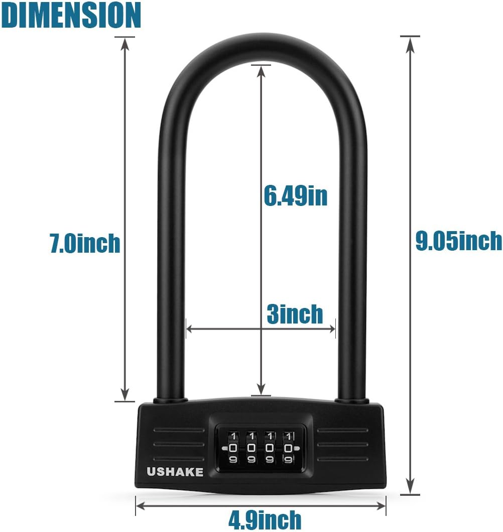 USHAKE Heavy-Duty Bike U Lock - Secure Combination Lock for Bicycles, Scooters & Gates