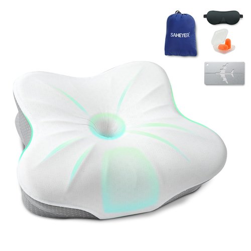 SAHEYER Memory Foam Camping Pillow, Travel Pillows for Sleeping, Cervical Neck Support Camping Gear Accessories - Small Pillow Travel Essentials for Sleep, Backpack, Hammock, 11.81x9.84x3.94 in, Gray