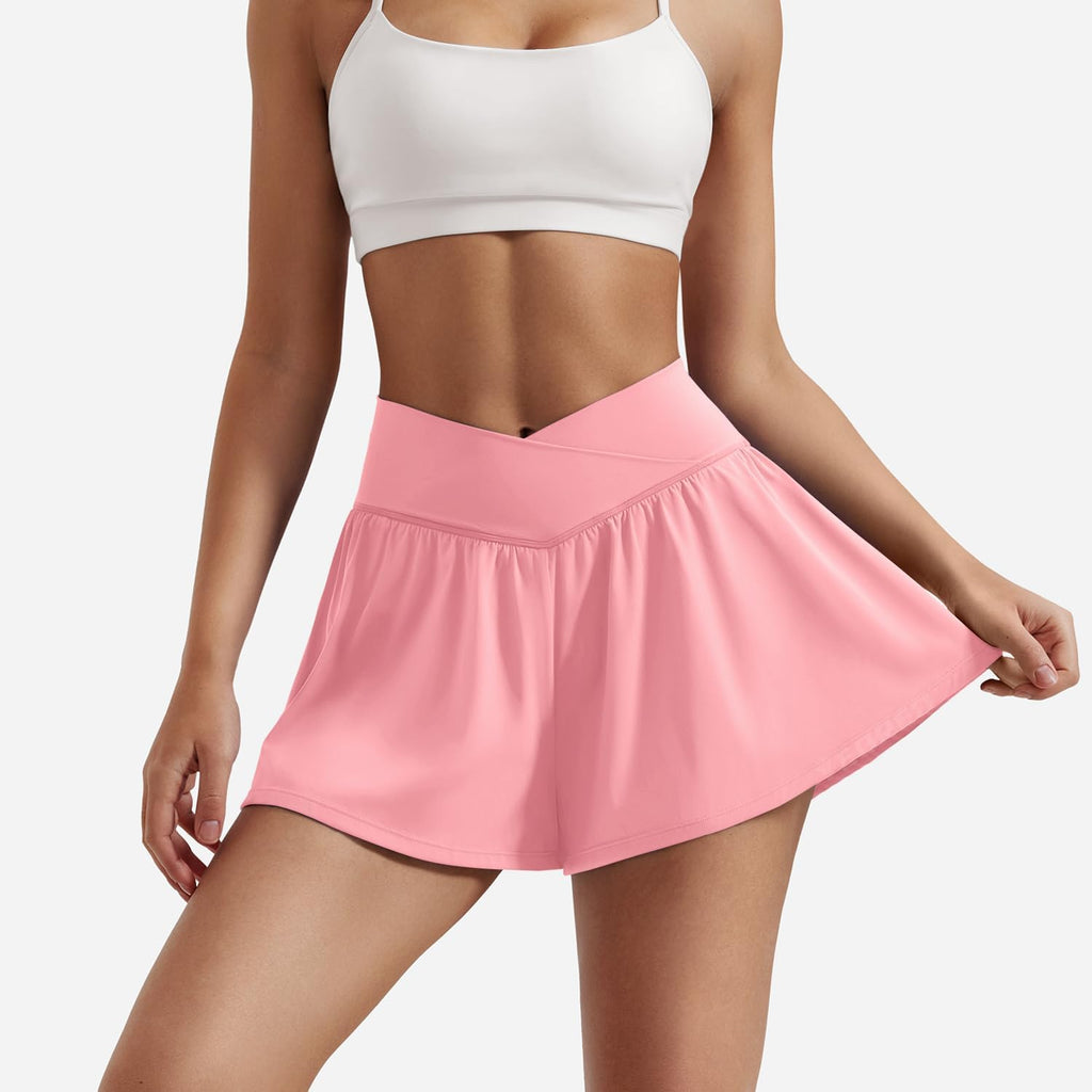 YEOREO Women's Flowy Athletic Shorts - Versatile Workout Tennis Skorts with Pocket | Ideal for Running & Gym