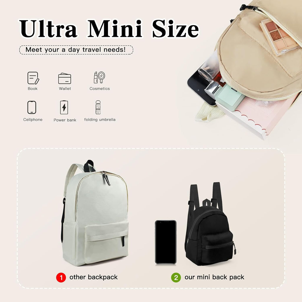 Skiennix Mini Backpack - Lightweight Small Backpack Purse with Zippers for Travel | Black