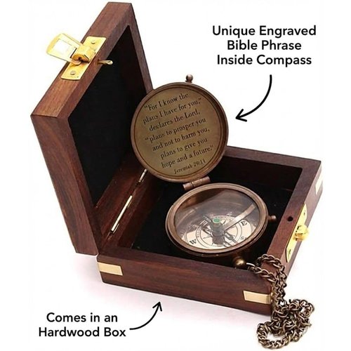 For I Know The Plans I Have For You, Jeremiah 29:11, Solid Brass Directional Engraved Compass, Baptism Gifts for Boys Girls, First Communion, Christian Gifts for Men, First Confirmation Gifts for Boys