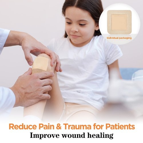 Carbou Silicone Foam Dressing with Gentle Border,4"x4" Adhesive Waterproof and High Absorbency Square Wound Care Dressing Bandage for Pressure Sore, Leg Ulcer, Diabetic Ulcer,10 Pack